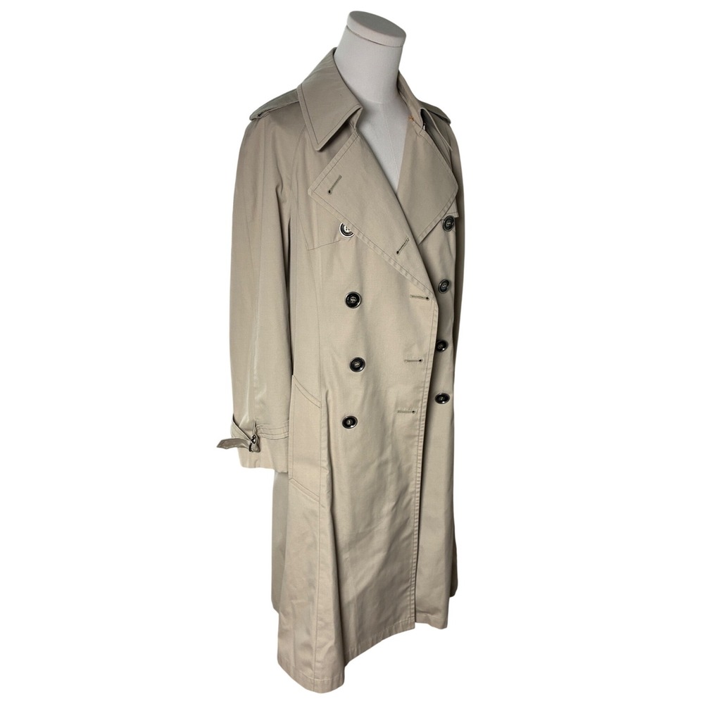 London Fog Double Breasted Trench Coat Tan Cotton Blend Petite 8P - Picture 2 of 9